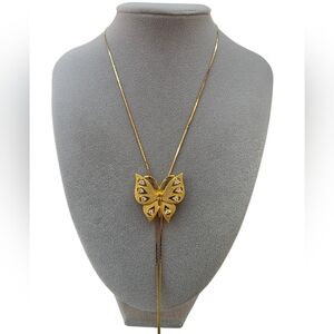 Elegant Gold Butterfly Pendant Slide Necklace